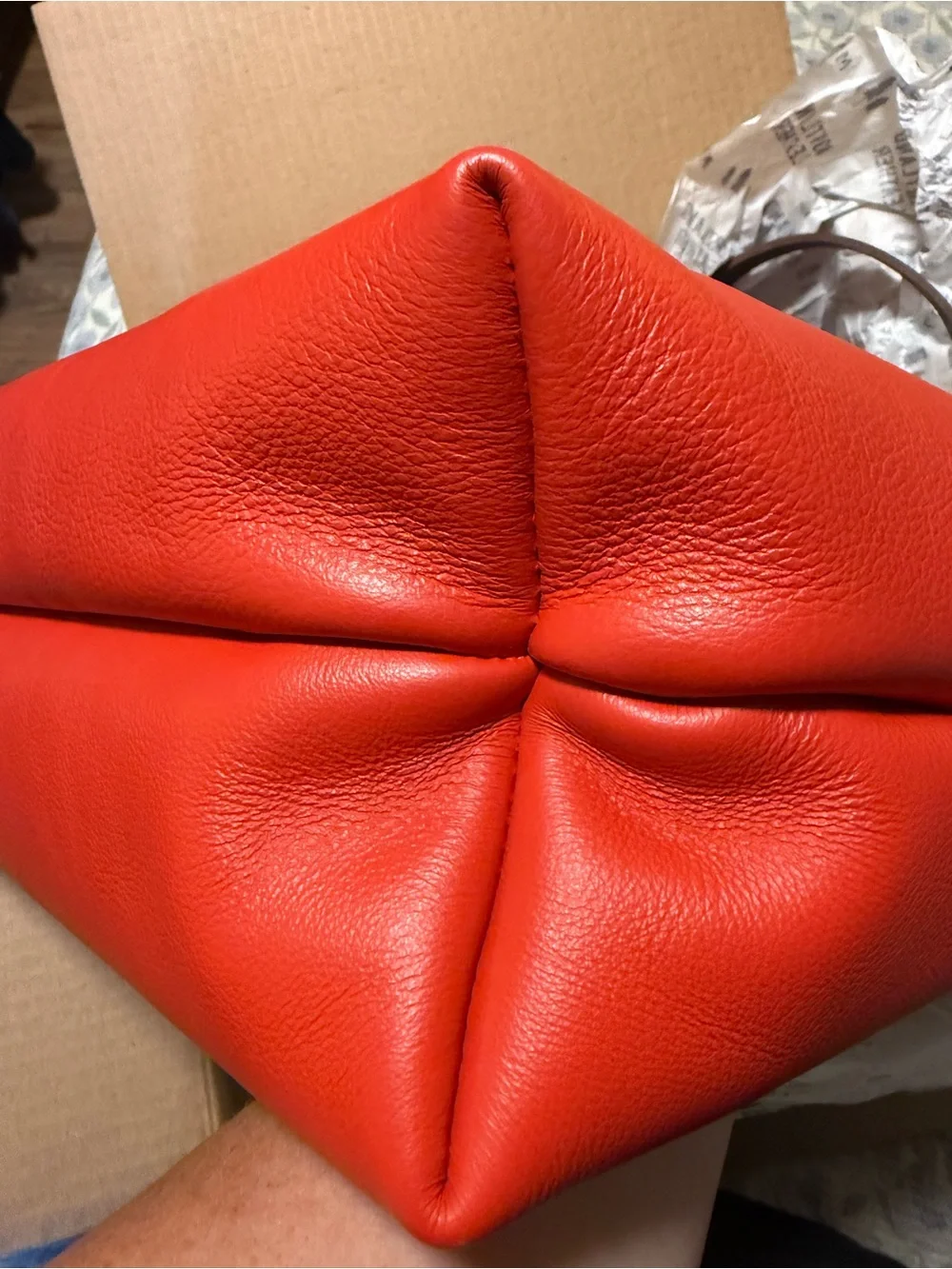 Poppy Red Leather Tote Bag with Dark Brown Handles